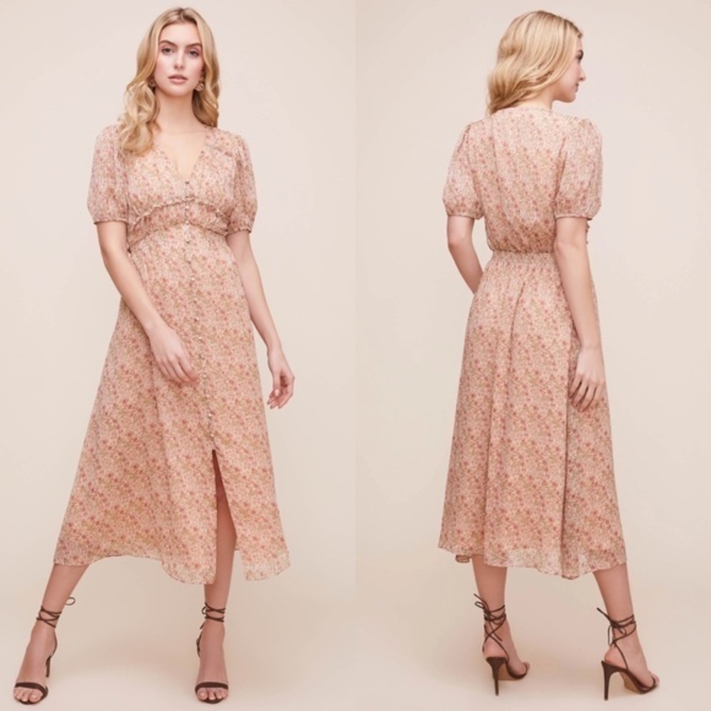 ASTR the label Love story floral midi dress flowy size Xsmall xs puff sleeves